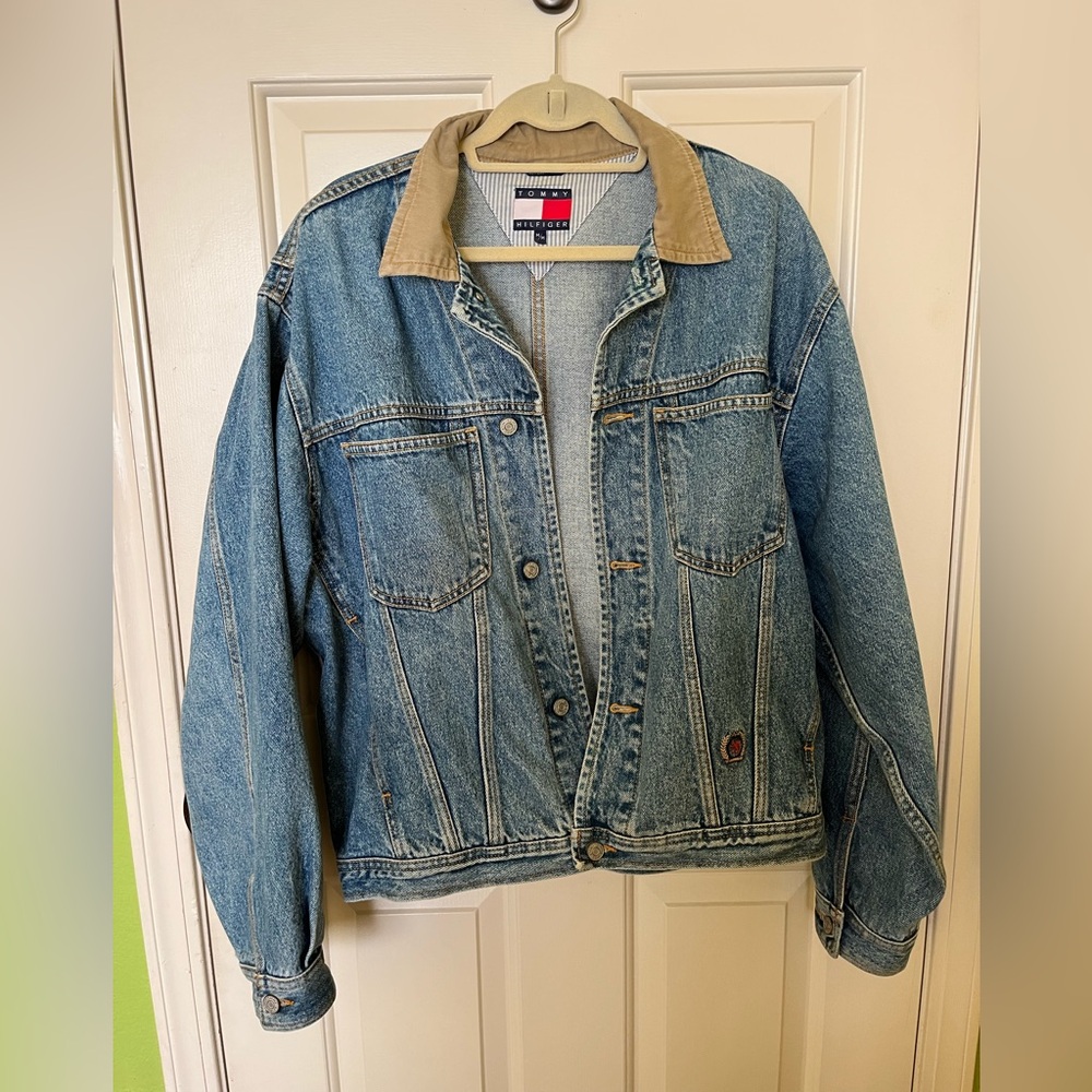Tommy Hilfiger Light Blue Denim Jacket with Tan Corduroy Collar